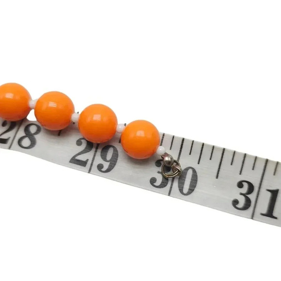 Orange Acrylic Ball Bead Long Necklace Spring Ring Closure Vintage - Picture 4 of 4